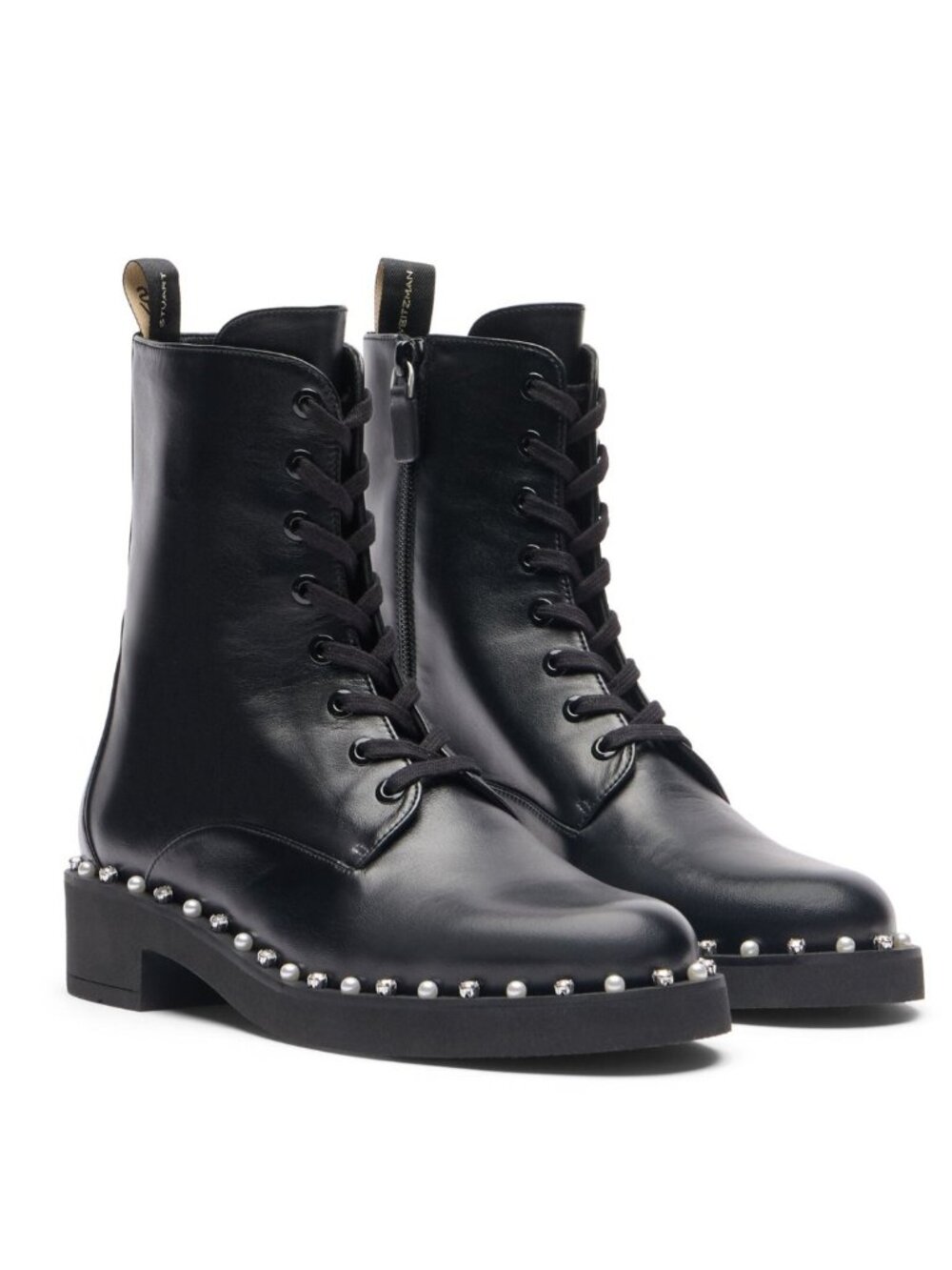 $750 STUART WEITZMAN REVERIE LACE-UP ANKLE BOOT PEARL CRYSTAL BLACK 8.5 (PD26)